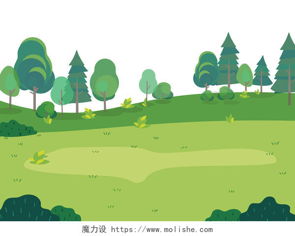 绿色手绘卡通草地草坪树木矢量元素PNG素材